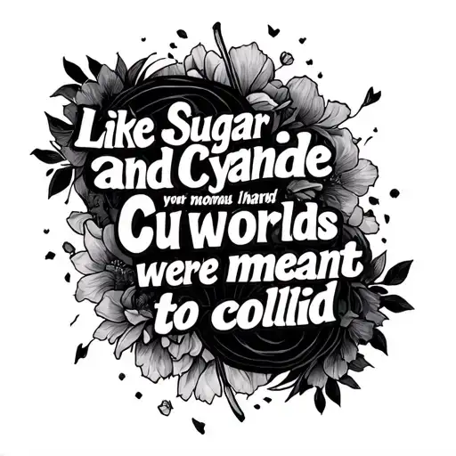 the ohrase "like sugar and cyanide our worlds were meant to collide" in an image tattoo design idea