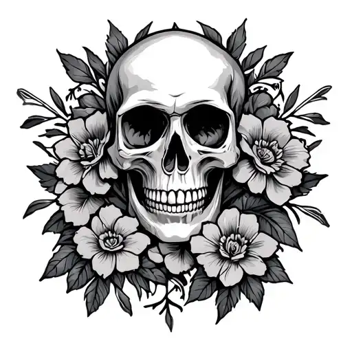 "Threshold to Recovery" American Traditional style tattoo design featuring skull and floral  tattoo design idea