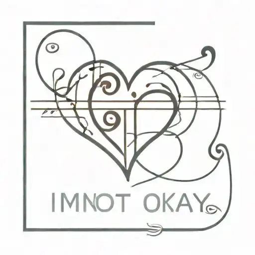 A heart made using the treble and bass clef, music notes, and the phrase "I'm Not Okay, I'm Just Sensative" tattoo design idea