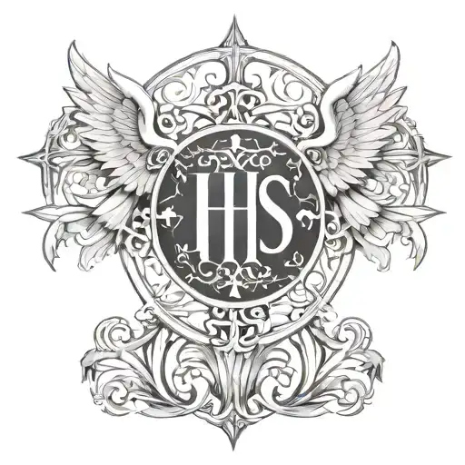IHS Christogram with angels  tattoo design idea