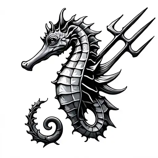 seahorse with a trident incorporated tattoo design idea