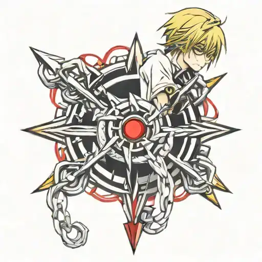 anime kurapika chain with red eyes tattoo design idea