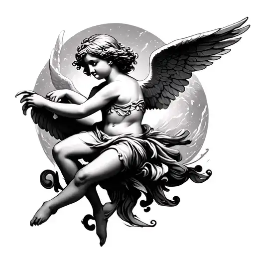 a flying cupid tattoo design idea