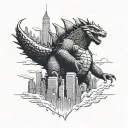 Godzilla towering over skyscrapers tattoo design idea