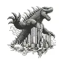 Godzilla towering over skyscrapers tattoo design idea