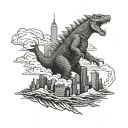Godzilla towering over skyscrapers tattoo design idea