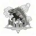 Godzilla towering over skyscrapers tattoo design idea