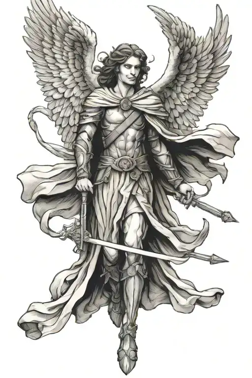 Archangel Raphael holding staff tattoo design idea