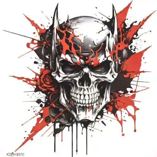 skull and batman  tattoo design idea