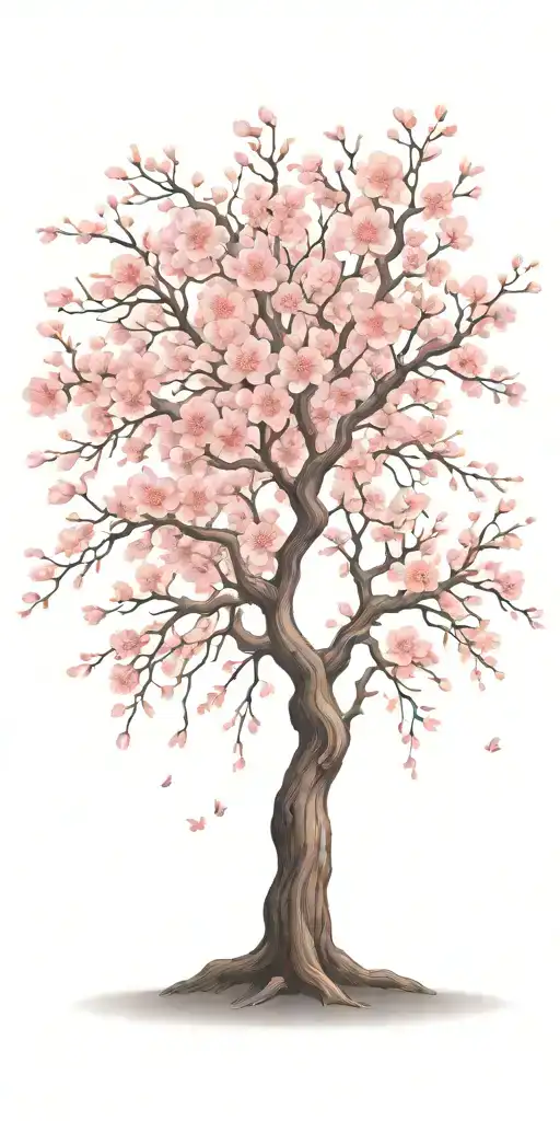cherry blossom tree with long outstretching  branches with detailed flowers  tattoo design idea