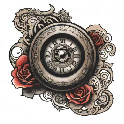 clock, eye and capitol tattoo design idea