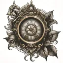 clock, eye and capitol tattoo design idea