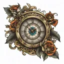 clock, eye and capitol tattoo design idea