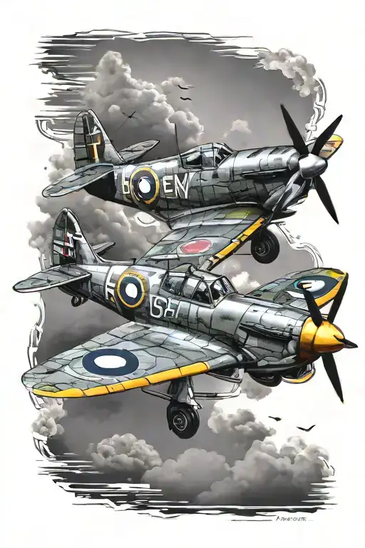 one spitfire fighter jet plane tattoo design idea