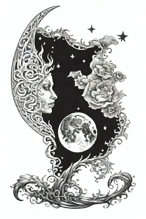Looking at the moon create magic and miracles in my life(i should be a vertical design, better if there's magic wand) tattoo design idea