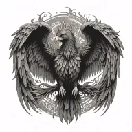 A phoenix bird with spread wings tattoo design idea