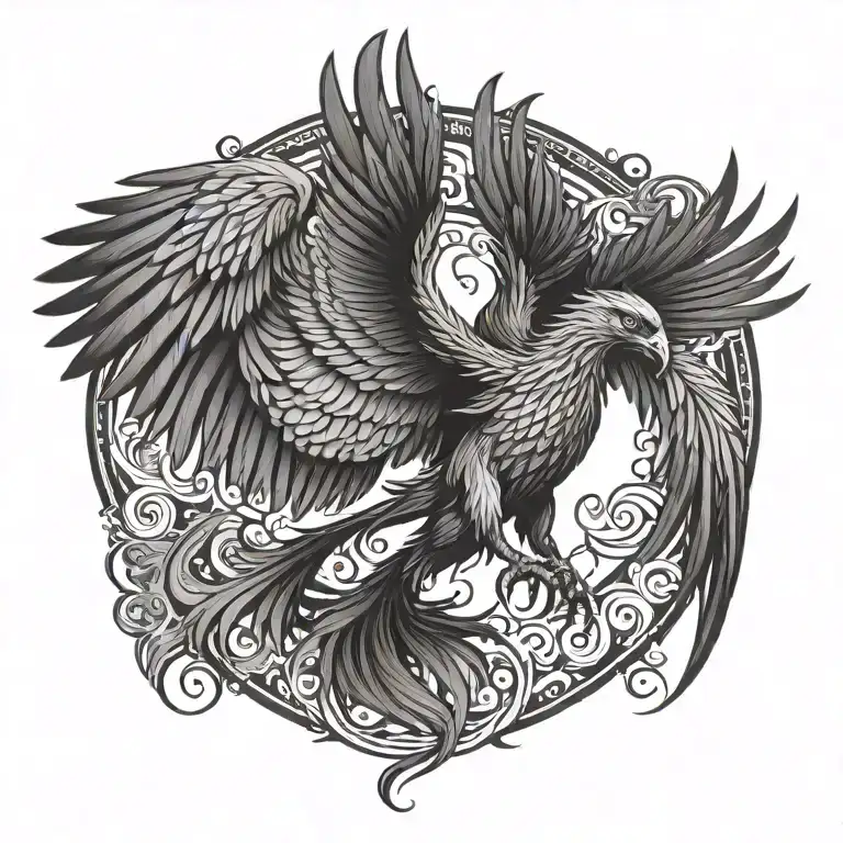 A phoenix bird with spread wings tattoo design idea