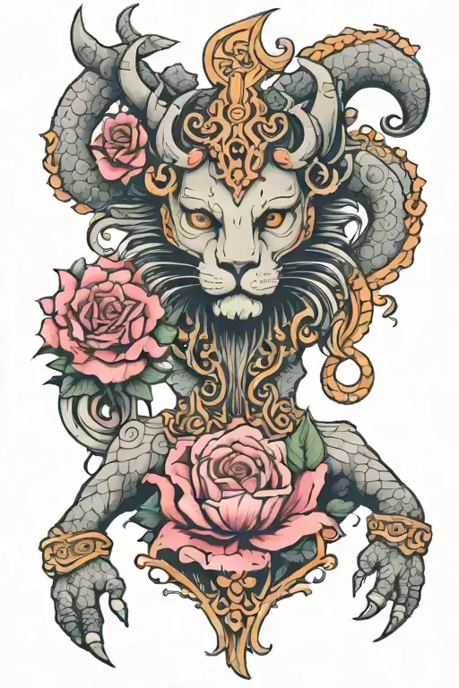 Babylonian feminine monster tattoo design idea