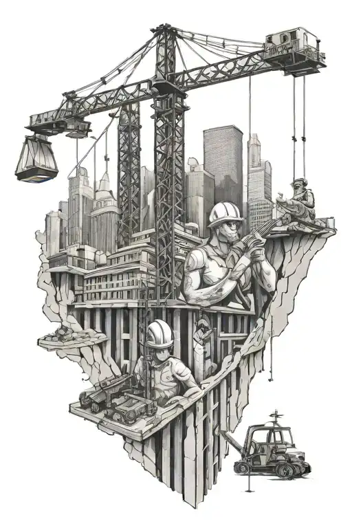 masontenders working on a construction site with new york city skyscrapers  tattoo design idea