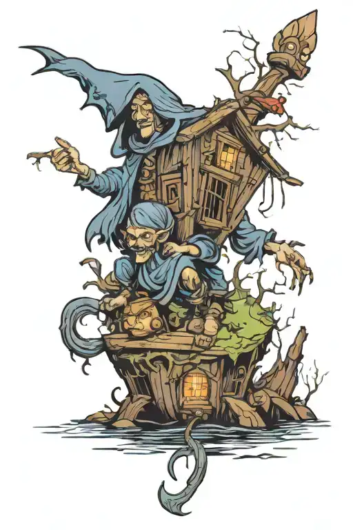 Russian fairy tales, Baba Yaga, mermaids, wood goblins tattoo design idea