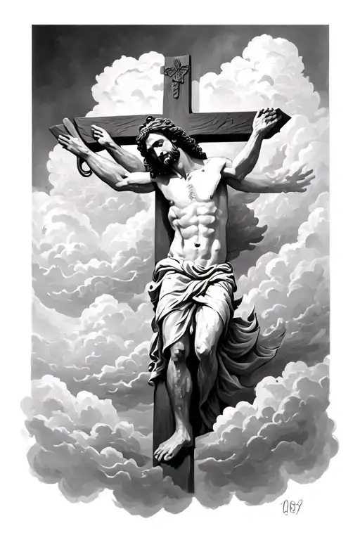 jesus and the cross with the clouds  tattoo design idea