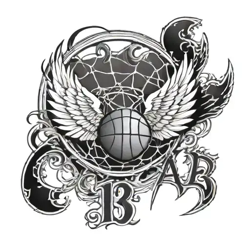 basketball with angel wings with the name Cole and the number 13 tattoo design idea