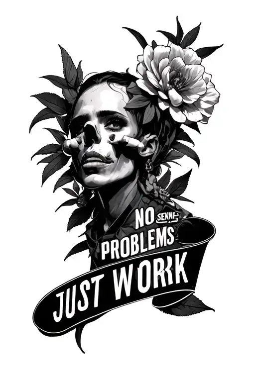 “no problems just work” with “send me” hidden in it tattoo design idea