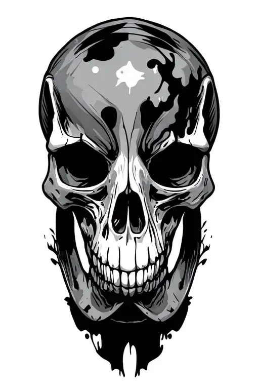 trash polka style featuring large animal skull tattoo design idea