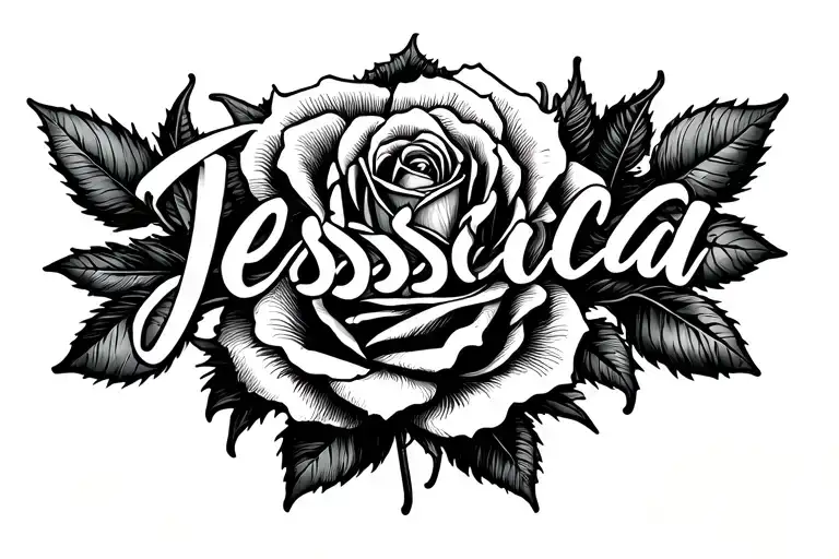 the name jessicca wrapped around a rose tattoo tattoo design idea