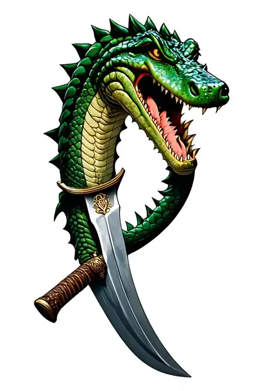 alligator samurai sword tattoo design idea