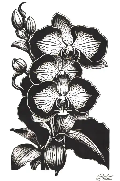 Purple Orchids flower with name tattoo design idea