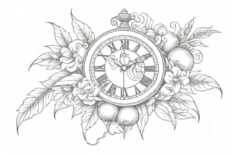 mandarin tattoo with a clock tattoo design idea