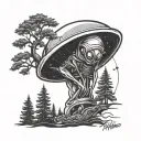 alien abduction with pine trees tattoo design idea