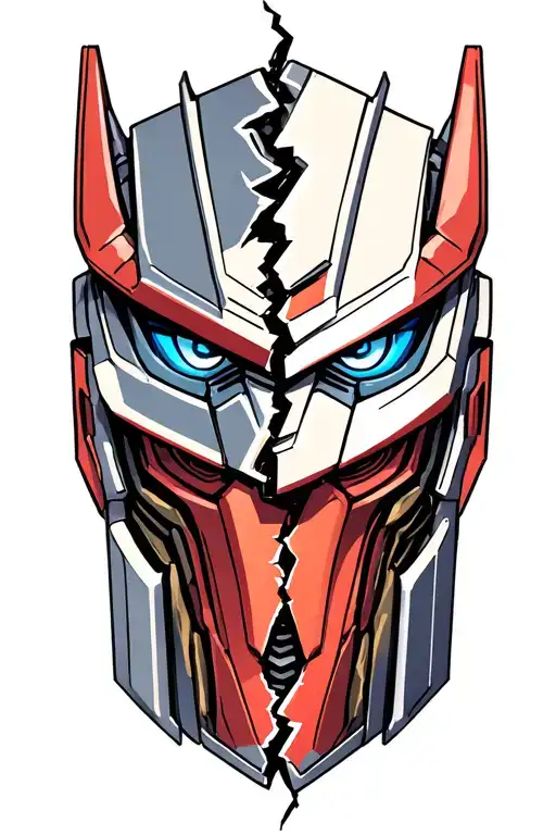 Broken oni mask down the center with a decepticon insignia wearing half of the mask  tattoo design idea