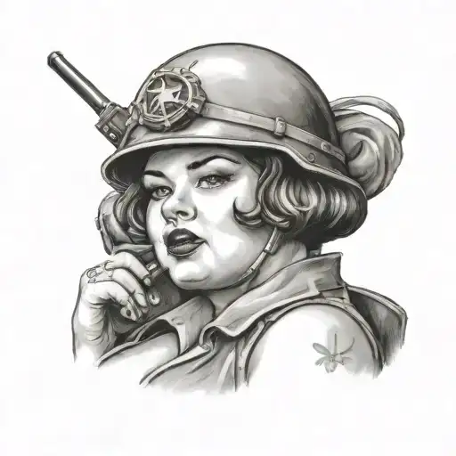 nude chubby army pinup girl tattoo design idea