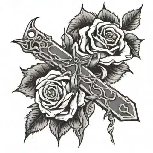 Roses, Scorpions, Cross, Praying hands holding tattoo design idea