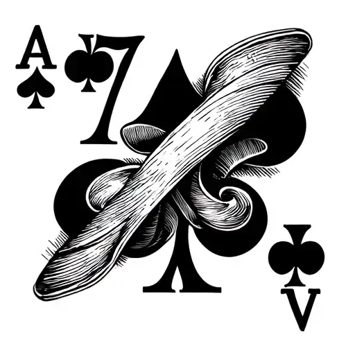 Backwards 7 of Spades on top, 2 of Diamonds beneath Aged, distressed texture  Sharp, crisp linework with a sketch tattoo design idea