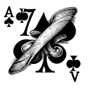 Backwards 7 of Spades on top, 2 of Diamonds beneath Aged, distressed texture  Sharp, crisp linework with a sketch tattoo design idea