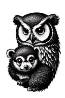 baby owl and bear cub looking tattoo design idea