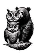 baby owl and bear cub looking tattoo design idea
