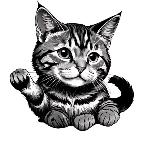 traditional style tattoo tabby cat playing tattoo design idea