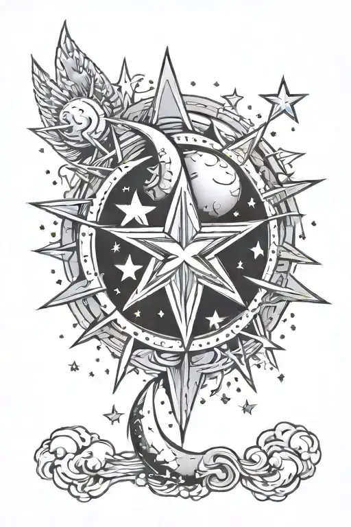 90s star moon tattoo design idea