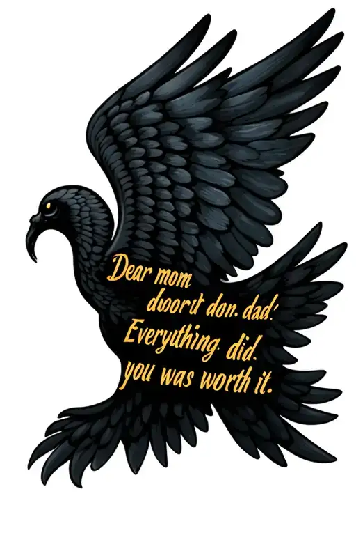 Angle wings with quotes written in Korean language dear mom dad everything you did was worth it tattoo design idea