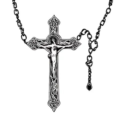rosary with chain links and gothic cross tattoo design idea