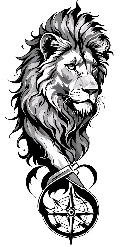 Lion And Compass arm band tattoo design idea