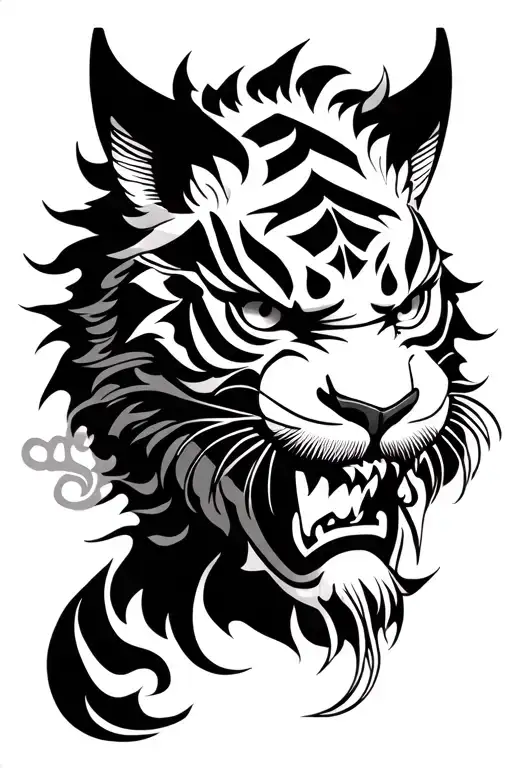 oni mask and tiger tattoo design idea