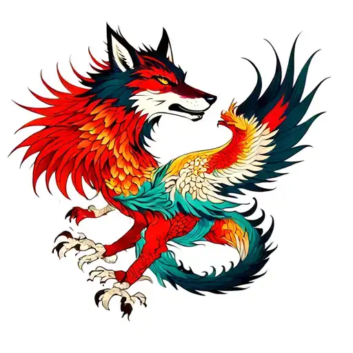 Phoenix, wolf, duality  tattoo design idea