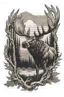 maine moose antler with woods inside surrounded tattoo design idea