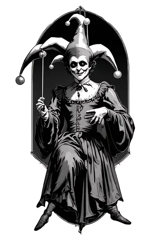 court jester gothic style , controlling a marionette  tattoo design idea