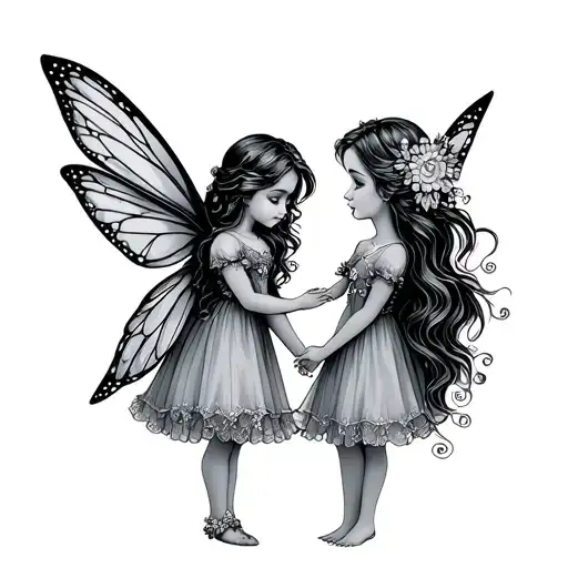 a small fairy the letter B sunshine daughter holding hands tattoo design idea